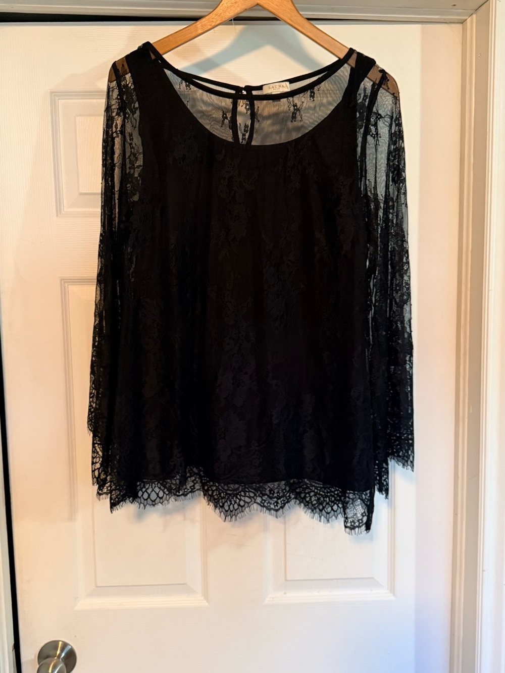 Black Lace Long-Sleeve Women's Top - Elegant Sheer Overlay - Picture 9 of 13